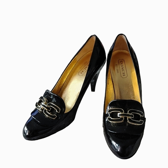 Coach Signature Patent Leather Black Pumps Heels - Picture 1 of 15